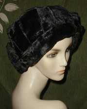 Antique Edwardian Victorian Black Silk Plush Over Sized Skating Sports Beret Lrg