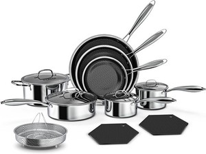 14-Piece Nonstick Hybrid Hex Cookware Set - Induction & Oven Safe PFOA Free NEW