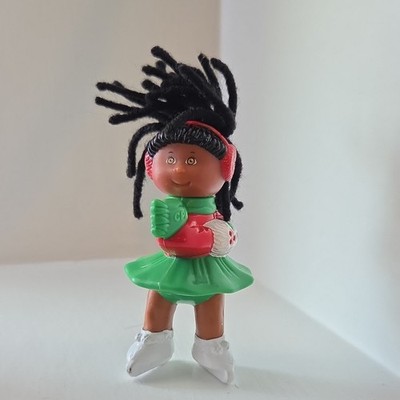 CBK Ice Skater Girl Figurine Green Dress Yarn Hair Plastic