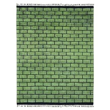 8'2" x 10'6" Green Hand Knotted Moroccan Weave Brick Design Pure Wool Rug R20147