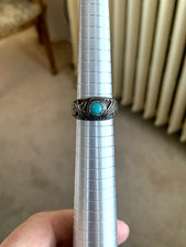 Vintage Navajo Sterling Silver Turquoise Ring Signed Size 7 1/2