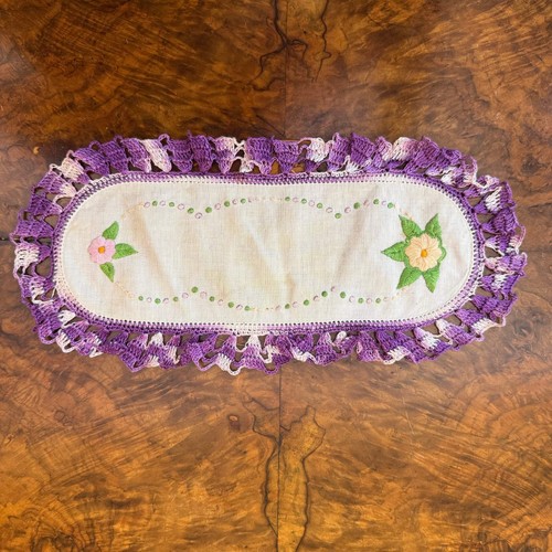 Vintage Purple Trim Embroidery Tray Doily