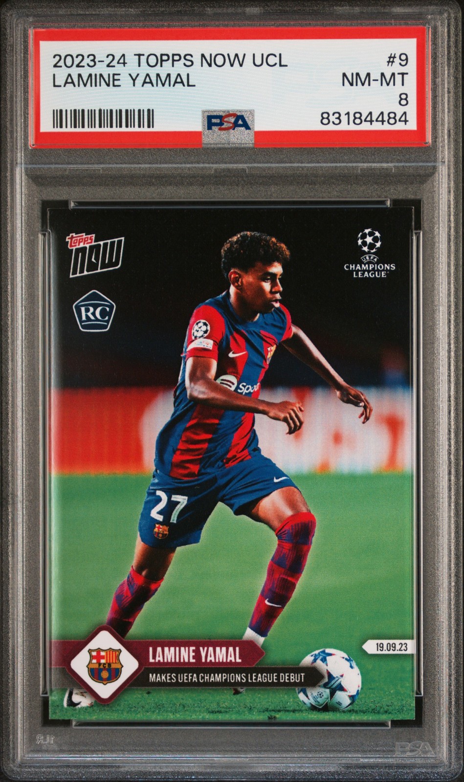 2023 TOPPS NOW CHAMPIONS LEAGUE #9 LAMINE YAMAL PSA 8