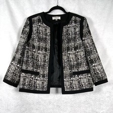 Kasper Jacket Women s 14 Black White Open Blazer Long Sleeves Shimmer