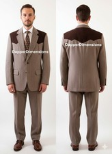 Men Brown 2Pc Customized Vintage Western Suit Floral Embroidered Cowboy Wear Set