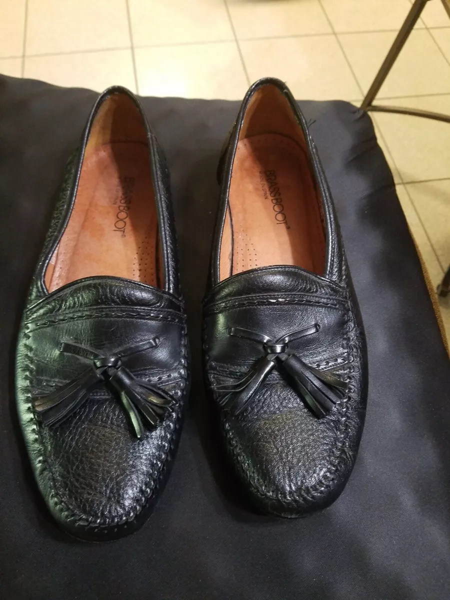 Brass Boot Men s Size 10 Stitched Black Leather Tassel Loafers Hand Made Spain