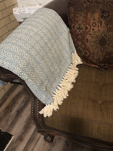 Erin Gates Elements Throw Blanket Diamond Woven Fringes Blue 50x66” NWOT Open - Picture 2 of 11