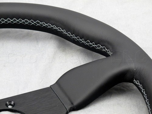 Personal Grinta Steering Wheel 350mm Black Leather Grey Stitching Black Spokes - Foto 4 di 6