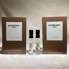 2x Burberry Hero For Men Eau de PARFUM EDP Sample Spray .05oz, 1.5ml New in Card