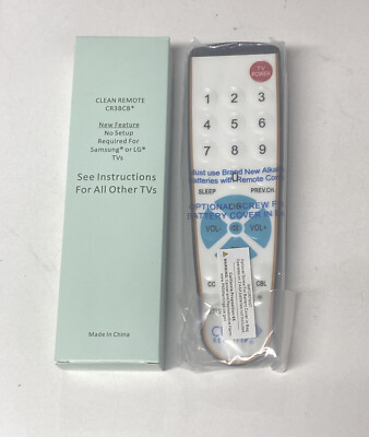 Clean Remote CR3BCB* Universal Big Button TV Remote Control -New