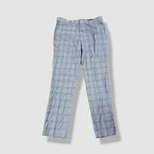 Perry Ellis Portfolio Mens Blue Plaid Slim-Fit Flat Front Dress Pants Size 29x30