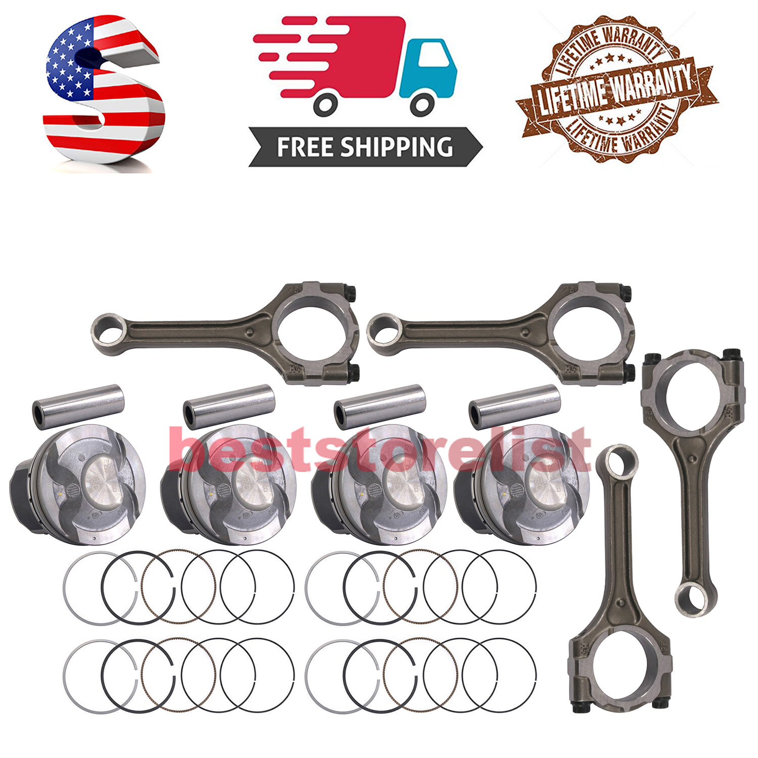 Hyundai Accent Kia Rio 2012-2016 4x Connecting Rod Piston Kit 23041-2B620