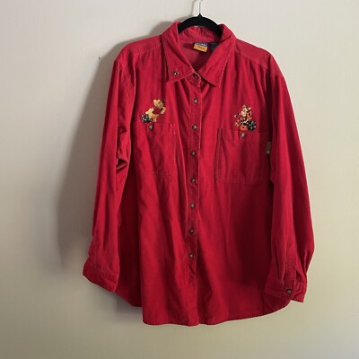 Disney Woman Plus Sz 22W/24W Winne/Tigger Red Corduroy Long Sleeve Button Up Top