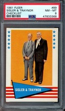 1961 Fleer Baseball #89 Sisler & Traynor Checklist PSA 8