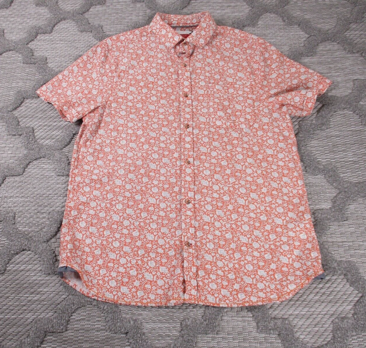 Bruno Shirt Mens Medium Orange Floral Paisley Linen Blend Milan Modern Fit S/S