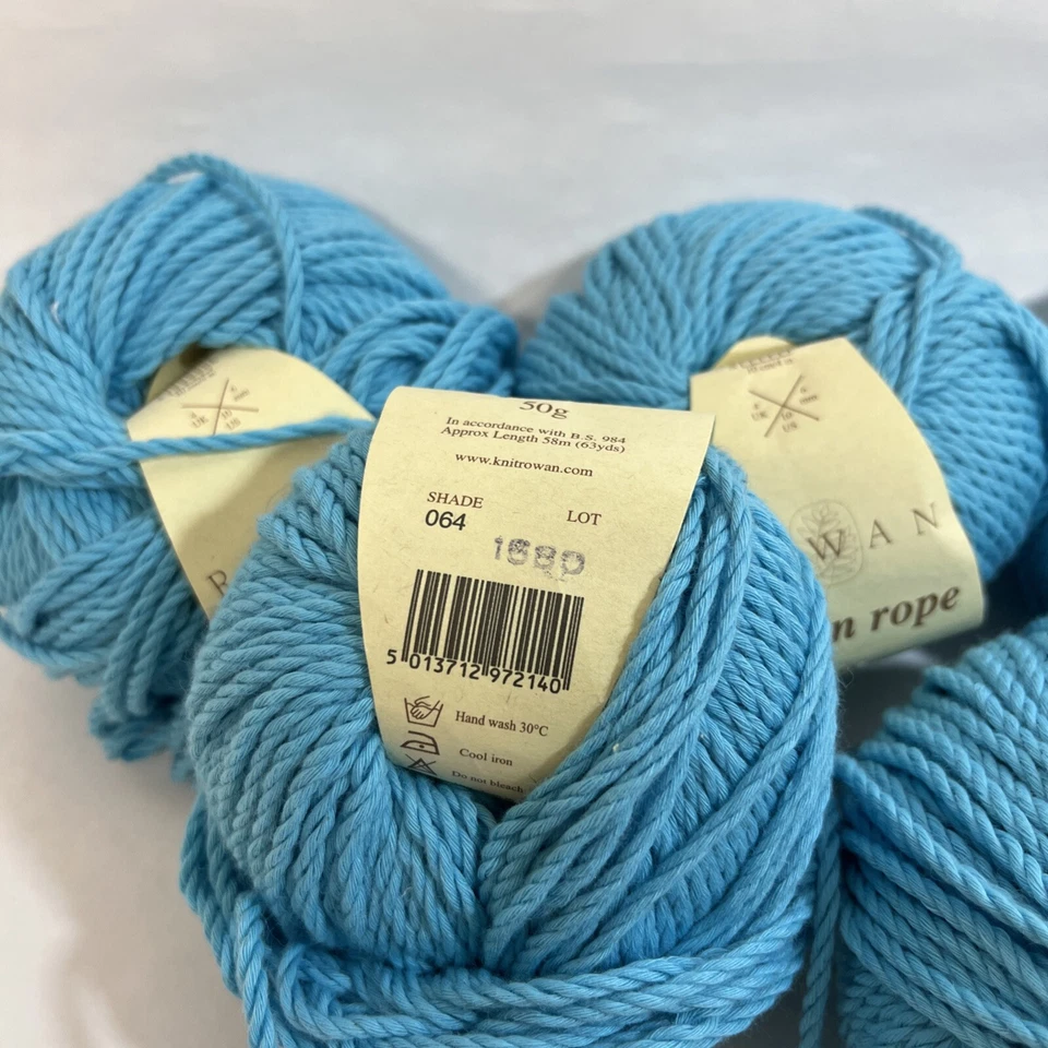 6 Skeins ROWAN Cotton Rope Aran Weight Cotton Blend Yarn, Turquoise 064 50g Lot - Image 4 of 4