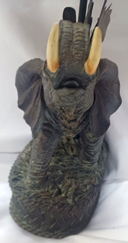 ELEPHANT CANDLE HOLDER LAMP TEA VOTIVE LIGHT RESIN BASE W/ METAL SHADE 15" TALL - Picture 15 of 22
