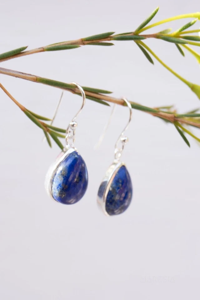 Pear Cut Lapis lazuli Dangle Earrings 925 Sterling Silver Lever Back Jewelry - Image 4 of 4