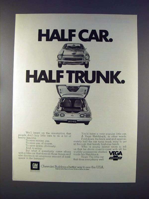 chevrolet vega cigarette dispenser 1972 Vintage Half Car Half Trunk Original Print Ad 8.5 x 11