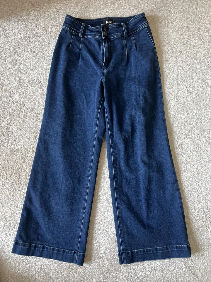 Pantalones de mezclilla Paige Anessa pierna ancha tiro alto cintura corta talla 27 pantalón de dardo Anthropologie Foto 2 de 4