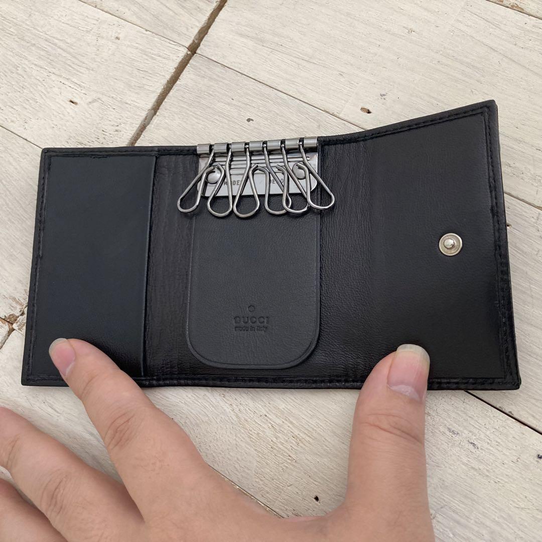 ssuw ‼️GUCCI グッチ キーケース　GG キャンバス　黒　ブラック GUCCI レザー×キャンバス キーケース 6連 カードケース 黒GG