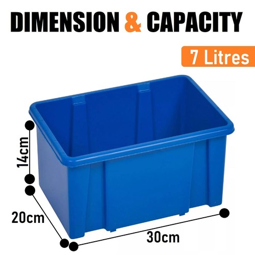 Blue Storage Organiser 7L Stackable Strong Durable Lightweight Plastic Box Lid - Picture 2 of 3