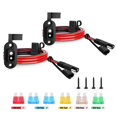 2PCS SAE Male to SAE Female Extension Cable Power Socket Side Wall Port 12AWG