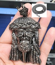 Big 2.75" Black Hematite Hip Hop Crystal Pendant Jesus Head Piece Franco Chain