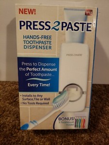 PRESS 2 PASTE HANDS-FREE TOOTHPASTE DISPENSER & BONUS 5 TOOTH BRUSH HOLDER