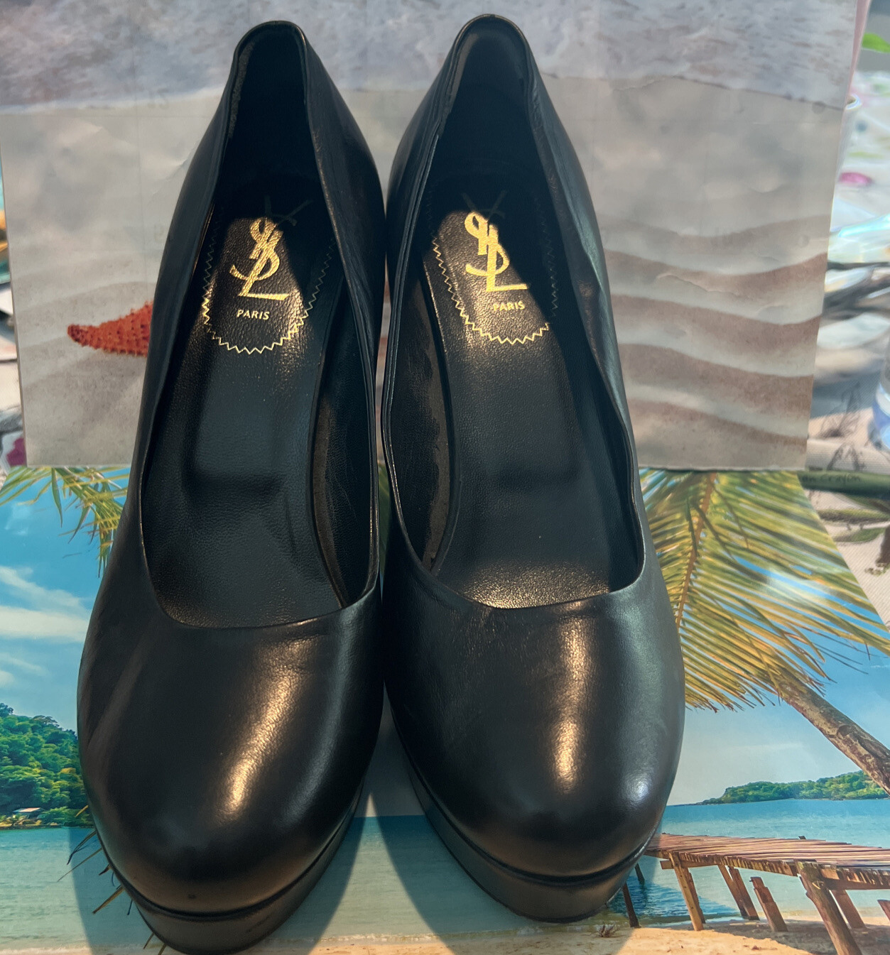 Yves Saint Laurent Tacchi pompa plateau in pelle nera 40 1 2 BA 254207