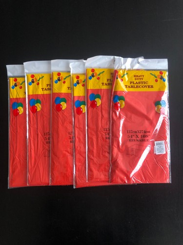 Set of 6 RED 54" x 108" Tablecloth Rectangle Plastic Party Color Table Cover - 第 1/3 張圖片