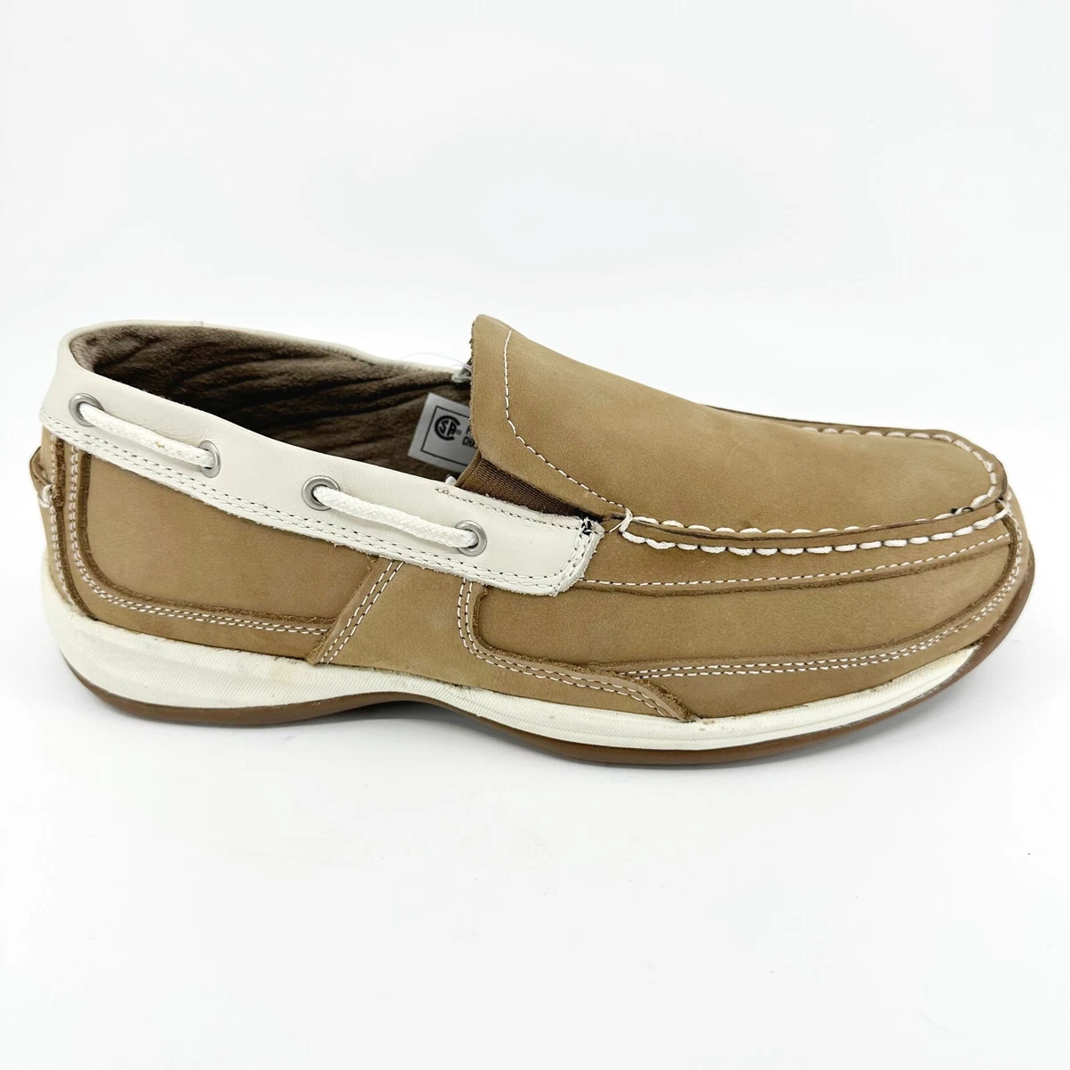 Rockport Works Sailing Club Tan Cream Womens Wide Steel Toe Boat Shoes RK673