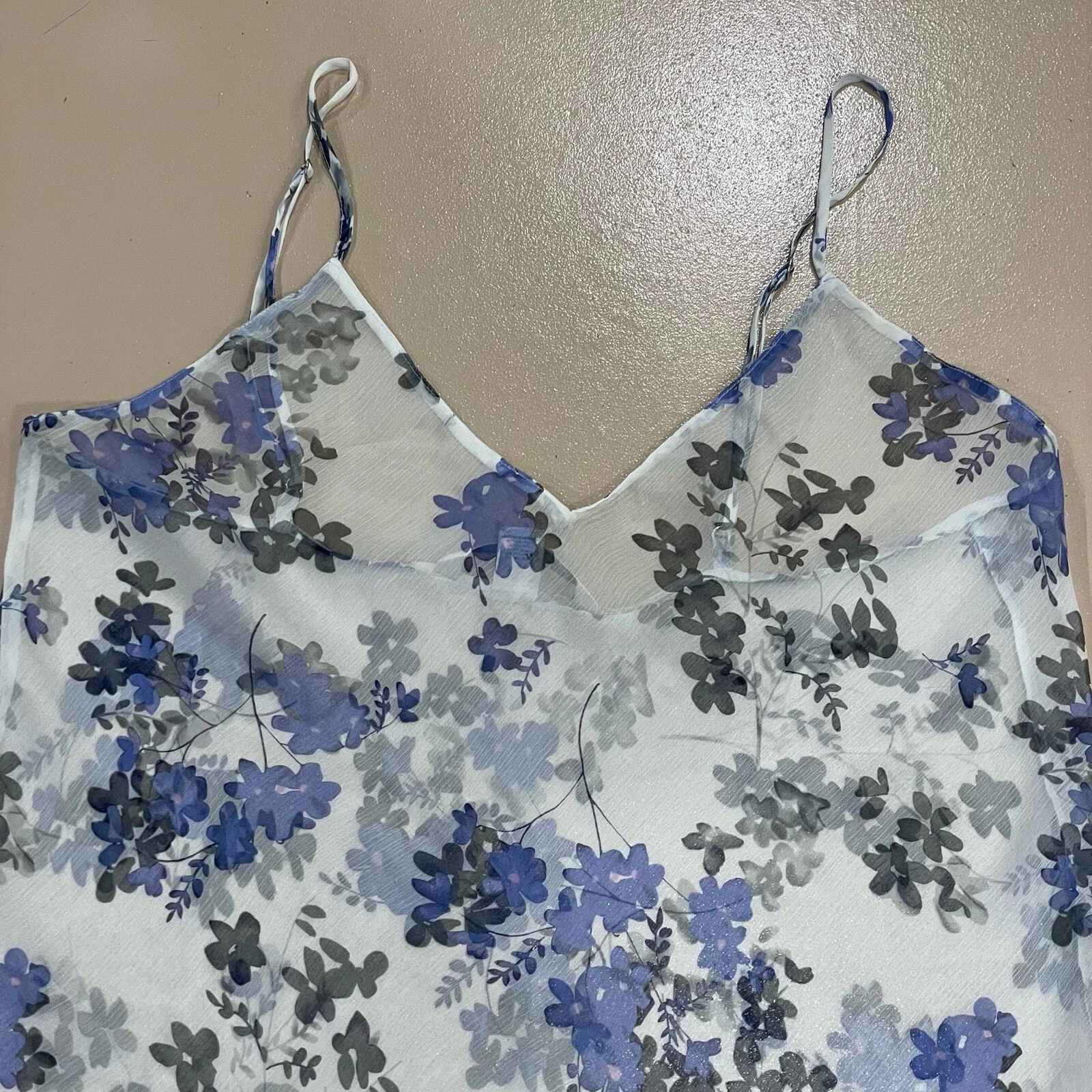UNDERCOVER Abito top Victoria's Secret blu trasparente floreale Cami boho festa costiera L