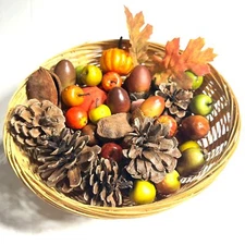 Artificial Mini Apples Leaves Fake Nuts Pine Cones Autumn Display Bowl Filler