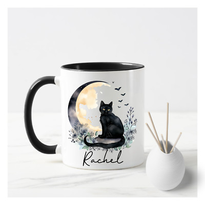 SCHWARZE PERSONALISIERTE SCHWARZE KATZE TASSE, NIEDLICHE KATZE TASSE, KATZENTASSE, NAMENSTASSE, SCHWARZE KATZE TASSE