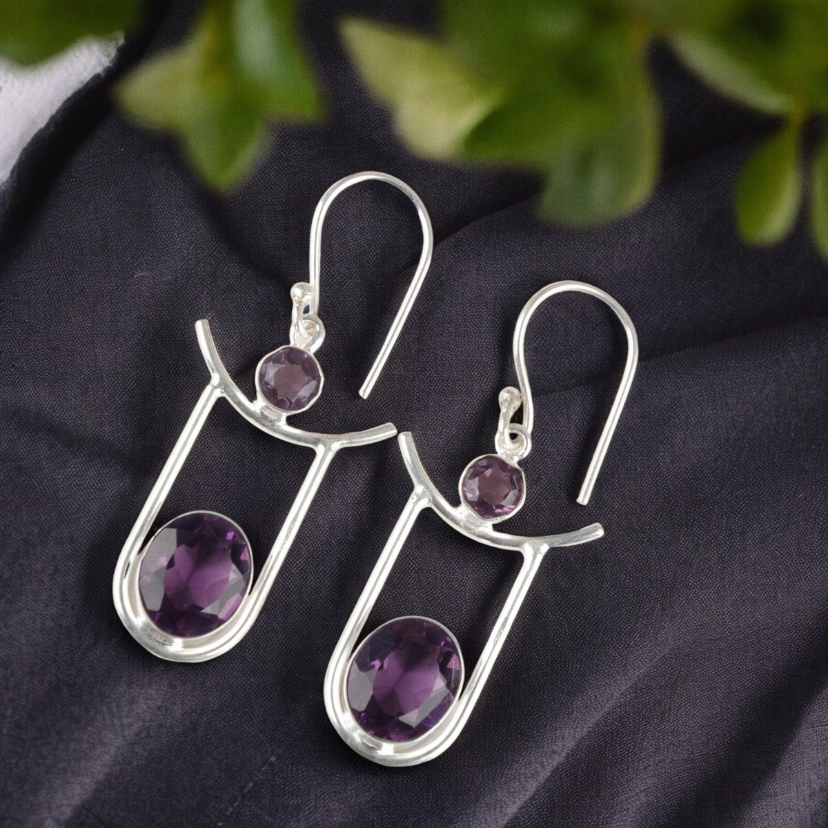 Amethyst Dangle Earrings For Women - Natural Purple Gemstone, Lightweight, Gift For Her, Irregular Shape - View #11