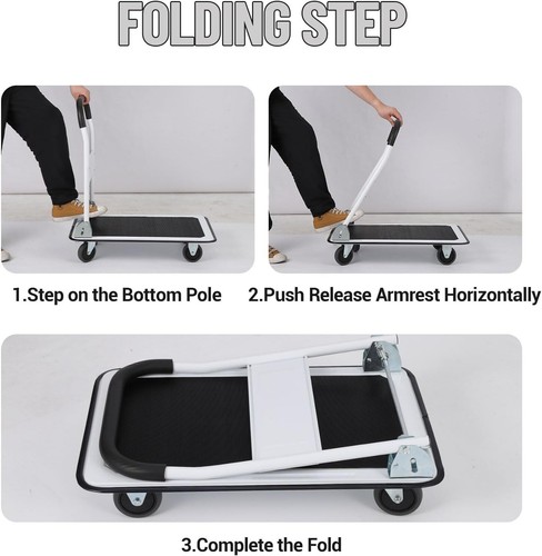 29"x19" Foldable Platform Truck 330LBS Capacity Steel Flat Push Dolly w/ 4 Wheel - Picture 6 of 7