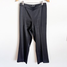 St. John Pants Size 2 Black Liquid Satin Cropped Trousers Pleated Mid Rise