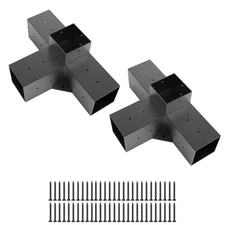 2 Pack Pergola Brackets - Powder Coated 4-Way Right Angle Corner for Woodworks
