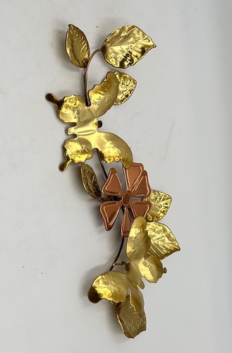 VTG Floral Brass Copper Wall Decor Metal Art Leaves, Blossoms & Butterflies MCM - Picture 6 of 14