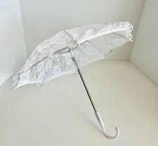Girls Small White Sheer Floral Lace PARASOL Vintage Bridal Umbrella Prop