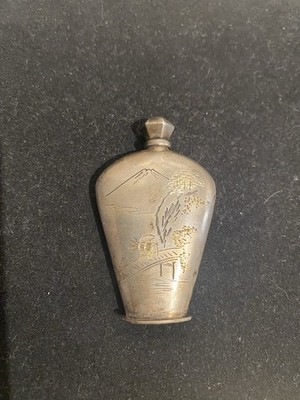 JAPANESE STERLING SILVER 950 PERFUME BOTTLE W/SCREW CAP & DAUBER ANTIQUE NICE!