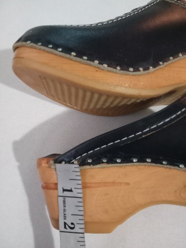 BASTAD TOFFEIN Wood Clogs EU 39 Women's 8/8.5 Navy Blue Anatomisk Leather Sweden - Picture 6 of 10