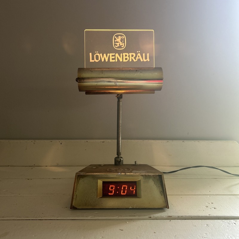 Vintage 1982 LOWENBRAU Beer Desk Clock with Light 12" Tall Löwenbräu ~ WORKS!!