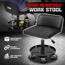 330lbs Adjustable Mechanics Rolling Seat Garage Stool Work Chair W Casters