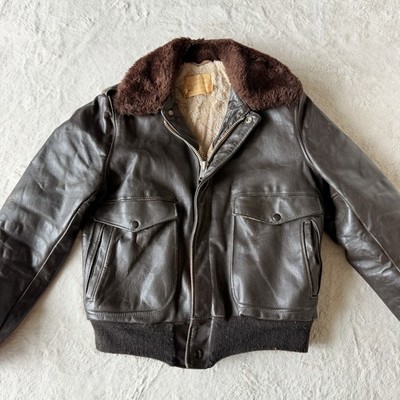 Vintage Schott NYC Mens Aviator Bomber Jacket Sz 36 Flight Faux Fur Lined Collar