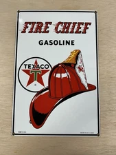 Texaco Gasoline Fire Chief Metal Sign 16"x10.5" Made in USA Ande Rooney 1986