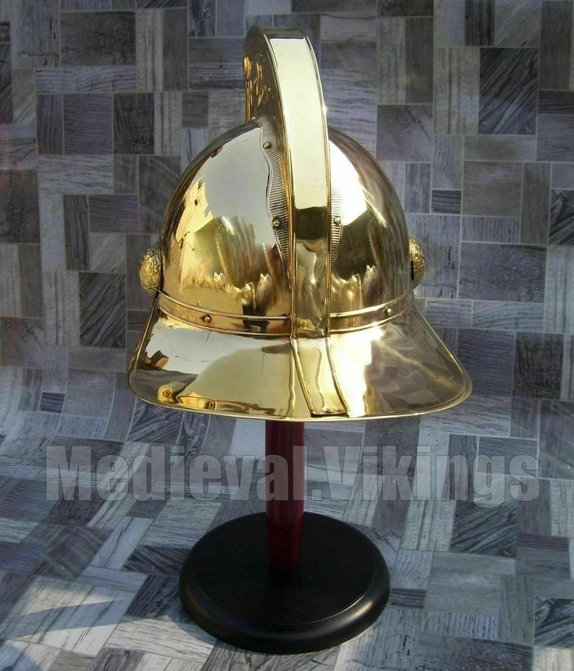 Casque de pompier britannique chef style vintage en laiton avec support en bo... - Photo 4/4