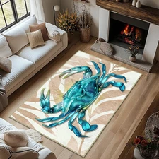 Crab Area Rug 5X7 Washable Living Room Rug Coastal Area Carpet Non Slip Entryway
