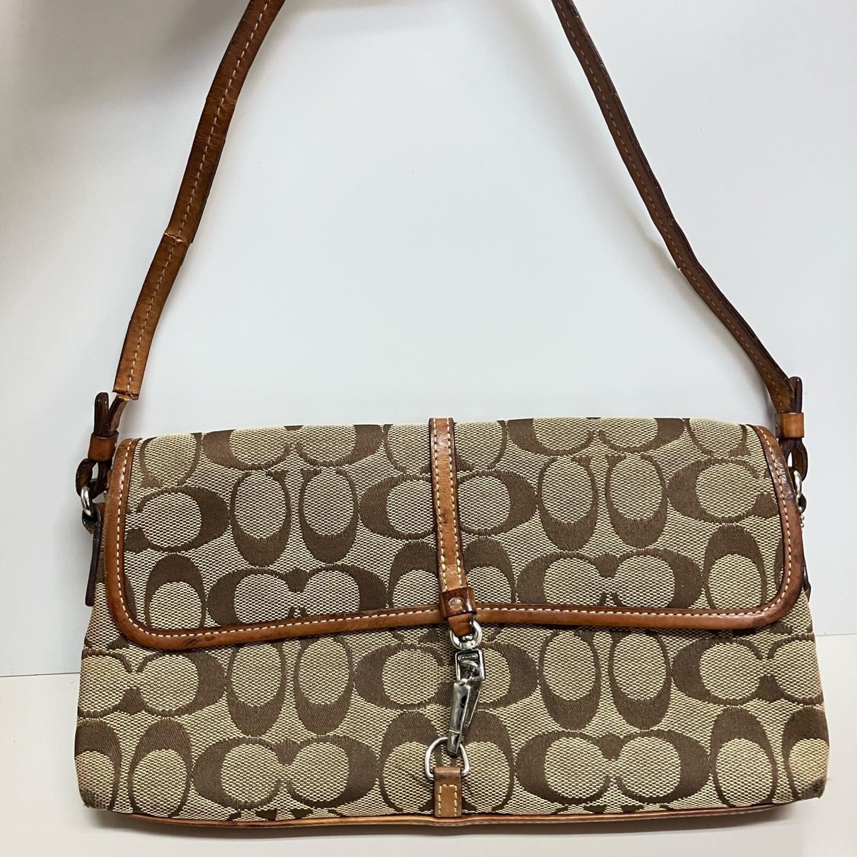 COACH 6348 Signature Clip Demi Handbag Canvas Leather Beige